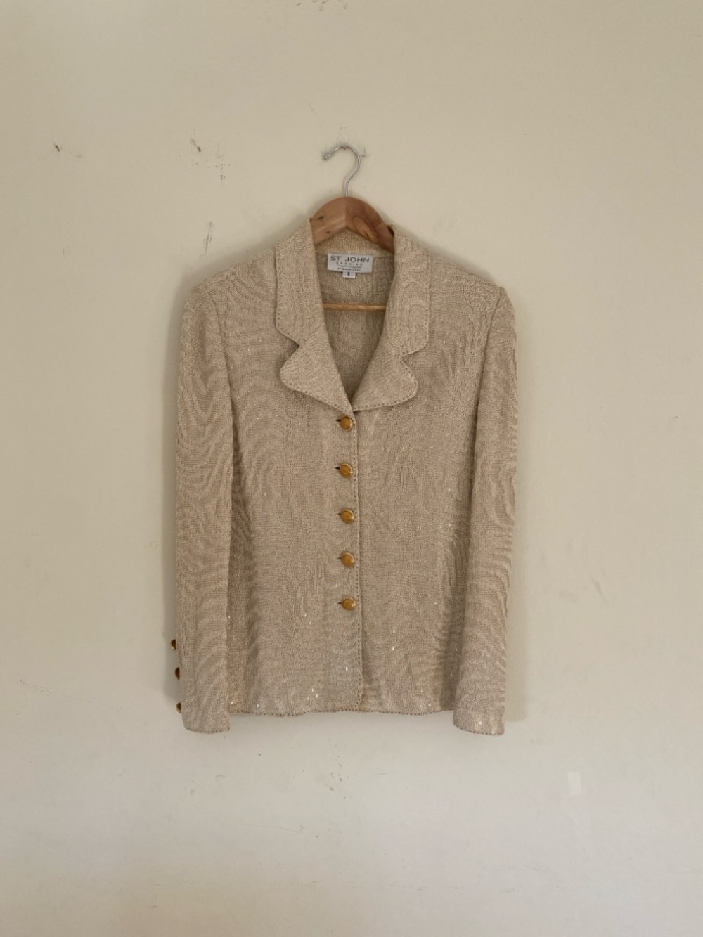St. John Evening Metallic Knit Top Skirt Set in Champagne with Metallic Glint - Picture 4 of 15